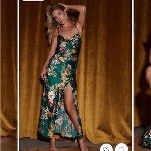 12th Tribe Natalia Emerald Floral Maxi Dress